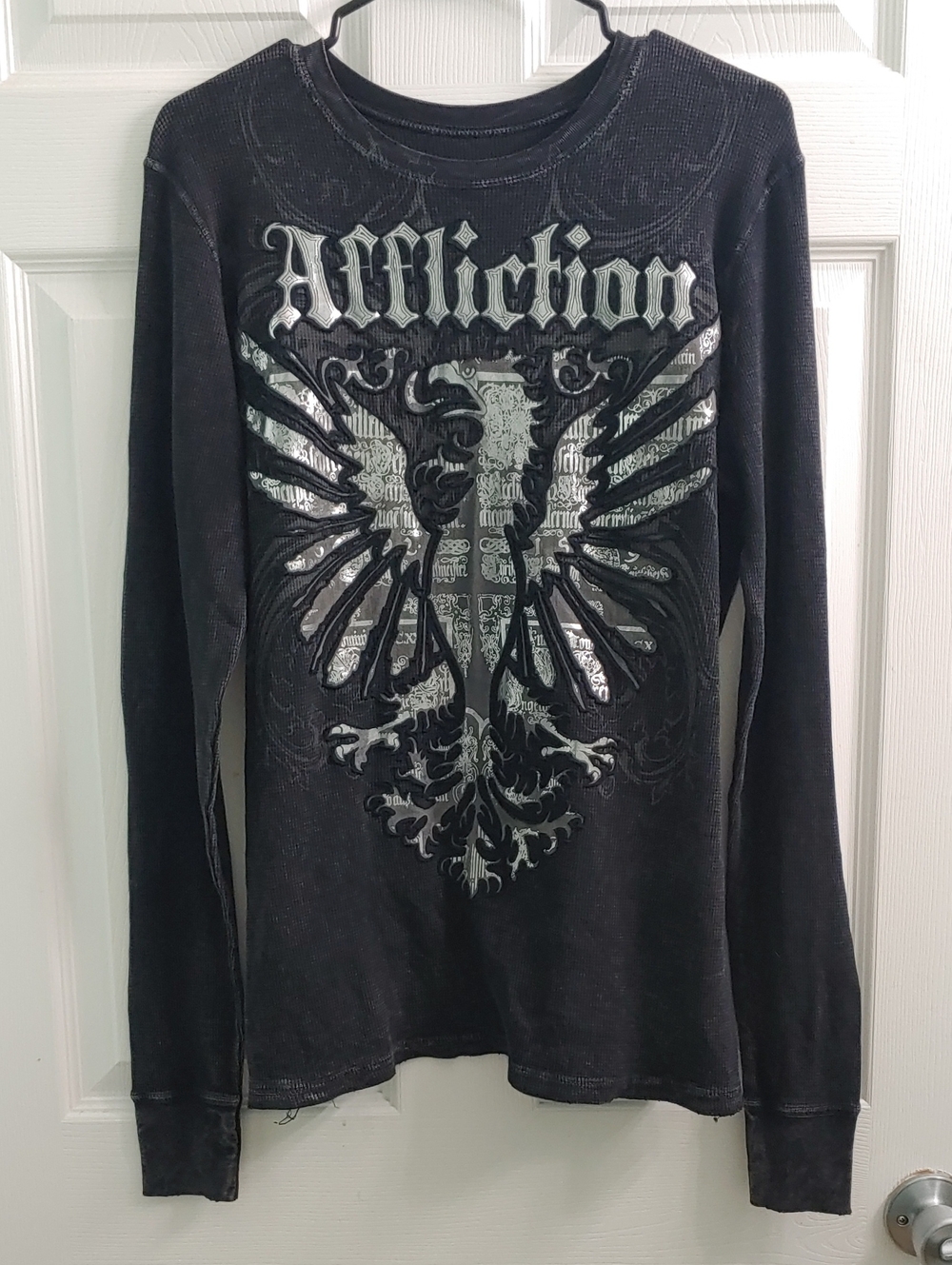 Y2K Affliction Thermal Cut Series Men's Black Long Sleeve Shirt Size S
